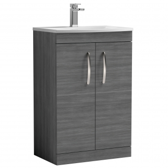 Nuie Athena Floor Standing 2-Door Vanity Unit with Basin-4 600mm Wide - Anthracite Woodgrain