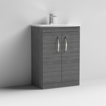 Nuie Athena Floor Standing 2-Door Vanity Unit with Basin-4 600mm Wide - Anthracite Woodgrain