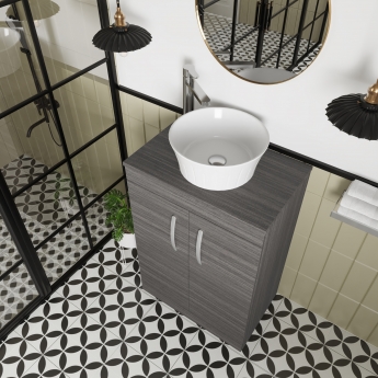 Nuie Athena Floor Standing 2-Door Vanity Unit and Worktop 600mm Wide - Anthracite Woodgrain