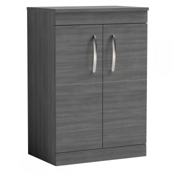 Nuie Athena Floor Standing 2-Door Vanity Unit and Worktop 600mm Wide - Anthracite Woodgrain