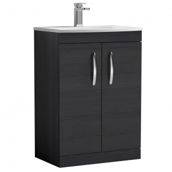 Nuie Athena Floor Standing 2-Door Vanity Unit with Basin-4 600mm Wide - Charcoal Black