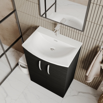 Nuie Athena Floor Standing 2-Door Vanity Unit with Basin-4 600mm Wide - Charcoal Black