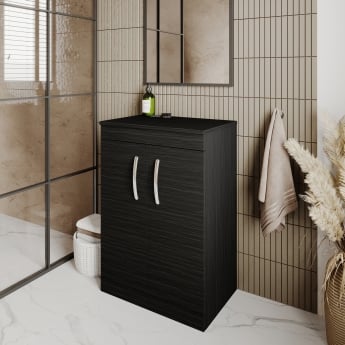 Nuie Athena Floor Standing 2-Door Vanity Unit and Worktop 600mm Wide - Charcoal Black