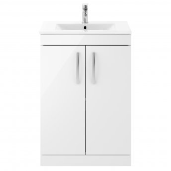 Nuie Athena Floor Standing 2-Door Vanity Unit with Basin-2 600mm Wide - Gloss White