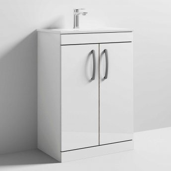 Nuie Athena Floor Standing 2-Door Vanity Unit with Basin-2 600mm Wide - Gloss White