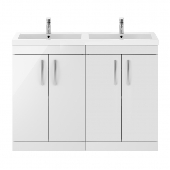 Nuie Athena Floor Standing 4-Door Vanity Unit with Double Basin 1200mm Wide - Gloss White