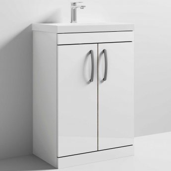 Nuie Athena Floor Standing 2-Door Vanity Unit with Basin-3 600mm Wide - Gloss White