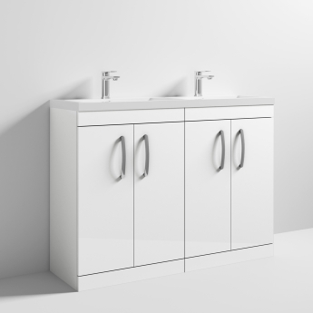 Nuie Athena Floor Standing 4-Door Vanity Unit with Double Basin 1200mm Wide - Gloss White