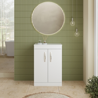 Nuie Athena Floor Standing 2-Door Vanity Unit and Worktop 600mm Wide - Gloss White | Product Image