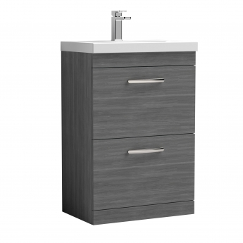 Nuie Athena Floor Standing 2-Drawer Vanity Unit with Basin-3 600mm Wide - Anthracite Woodgrain