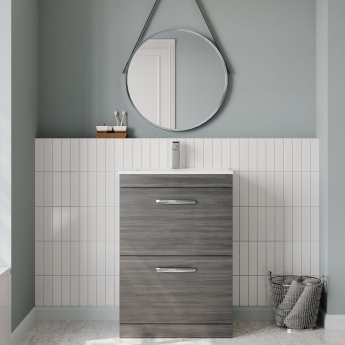 Nuie Athena Floor Standing 2-Drawer Vanity Unit with Basin-2 600mm Wide - Anthracite Woodgrain | Product Image