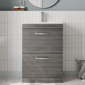 Nuie Athena Floor Standing 2-Drawer Vanity Unit with Basin-2 600mm Wide - Anthracite Woodgrain | Product Image