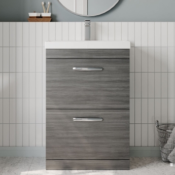 Nuie Athena Floor Standing 2-Drawer Vanity Unit with Basin-3 600mm Wide - Anthracite Woodgrain | Product Image