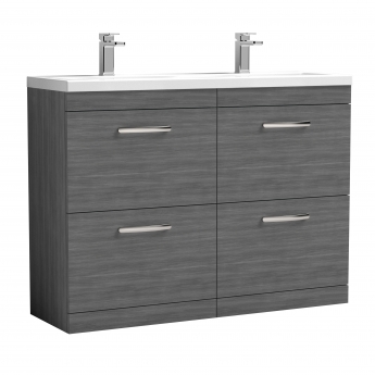 Nuie Athena Floor Standing 4-Drawer Vanity Unit with Double Ceramic Basin 1200mm Wide - Anthracite Woodgrain