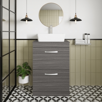Nuie Athena Floor Standing 2-Drawer Vanity Unit and Worktop 600mm Wide - Anthracite Woodgrain