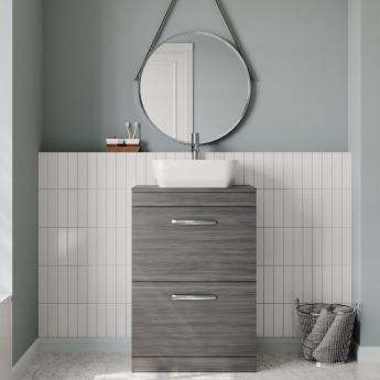 Nuie Athena Floor Standing 2-Drawer Vanity Unit and Worktop 600mm Wide - Anthracite Woodgrain | Product Image