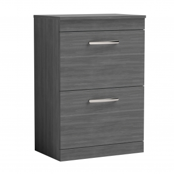 Nuie Athena Floor Standing 2-Drawer Vanity Unit and Worktop 600mm Wide - Anthracite Woodgrain