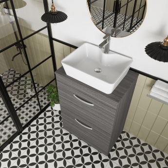 Nuie Athena Floor Standing 2-Drawer Vanity Unit and Worktop 600mm Wide - Anthracite Woodgrain