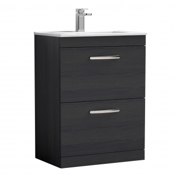 Nuie Athena Floor Standing 2-Drawer Vanity Unit with Basin-2 600mm Wide - Charcoal Black | Product Image
