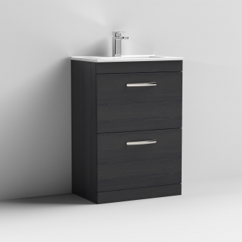 Nuie Athena Floor Standing 2-Drawer Vanity Unit with Basin-2 600mm Wide - Charcoal Black | Product Image