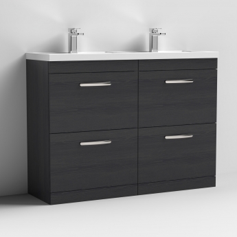 Nuie Athena Floor Standing 4-Drawer Vanity Unit with Double Basin 1200mm Wide - Charcoal Black