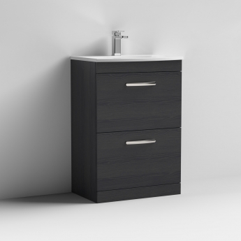 Nuie Athena Floor Standing 2-Drawer Vanity Unit with Basin-4 600mm Wide - Charcoal Black | Product Image