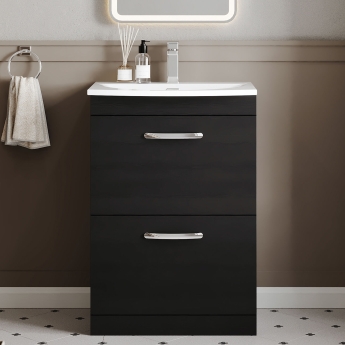 Nuie Athena Floor Standing 2-Drawer Vanity Unit with Basin-4 600mm Wide - Charcoal Black | Product Image