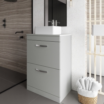 Nuie Athena Floor Standing 2-Drawer Vanity Unit and Worktop 600mm Wide - Anthracite Woodgrain