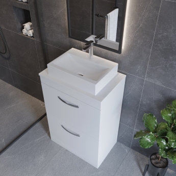 Nuie Athena Floor Standing 2-Drawer Vanity Unit and Worktop 600mm Wide - Gloss White