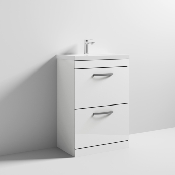 Nuie Athena Floor Standing 2-Drawer Vanity Unit with Basin-2 600mm Wide - Gloss White