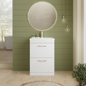 Nuie Athena Floor Standing 2-Drawer Vanity Unit with Basin-1 600mm Wide - Gloss White | Product Image