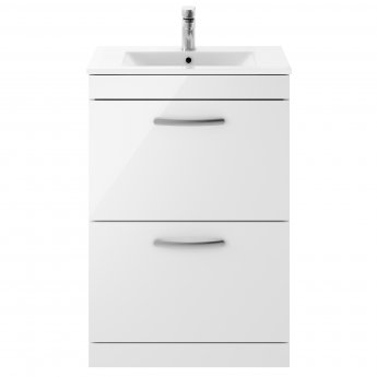 Nuie Athena Floor Standing 2-Drawer Vanity Unit with Basin-2 600mm Wide - Gloss White