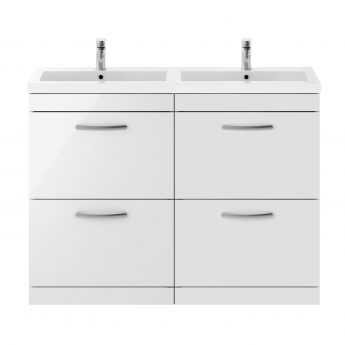 Nuie Athena Floor Standing 4-Drawer Vanity Unit with Double Basin 1200mm Wide - Gloss White