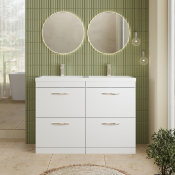 Nuie Athena Floor Standing 4-Drawer Vanity Unit with Double Basin 1200mm Wide - Gloss White | Product Image