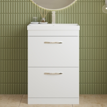 Nuie Athena Floor Standing 2-Drawer Vanity Unit with Basin-3 600mm Wide - Gloss White | Product Image