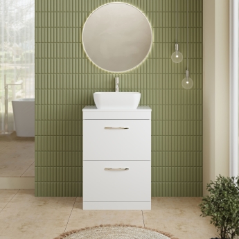 Nuie Athena Floor Standing 2-Drawer Vanity Unit and Worktop 600mm Wide - Gloss White | Product Image