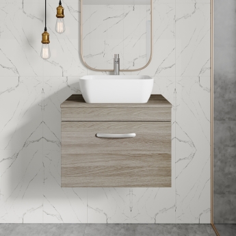 Nuie Athena Wall Hung 1-Drawer Vanity Unit with Grey Worktop 600mm Wide - Anthracite Woodgrain