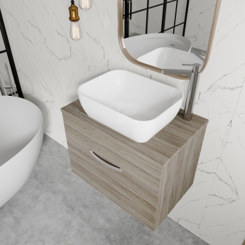 Nuie Athena Wall Hung 1-Drawer Vanity Unit with Sparkling Black Worktop 600mm Wide - Charcoal Black Woodgrain