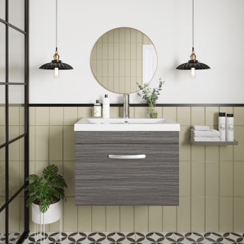 Nuie Athena Wall Hung 1-Drawer Vanity Unit with Basin-1 600mm Wide - Anthracite Woodgrain