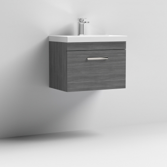 Nuie Athena Wall Hung 1-Drawer Vanity Unit with Basin-1 600mm Wide - Anthracite Woodgrain