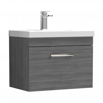 Nuie Athena Wall Hung 1-Drawer Vanity Unit with Basin-3 600mm Wide - Anthracite Woodgrain