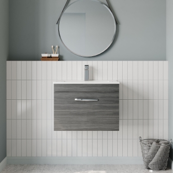 Nuie Athena Wall Hung 1-Drawer Vanity Unit with Basin-2 600mm Wide - Anthracite Woodgrain | Product Image