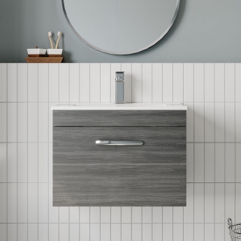 Nuie Athena Wall Hung 1-Drawer Vanity Unit with Basin-2 600mm Wide - Anthracite Woodgrain | Product Image