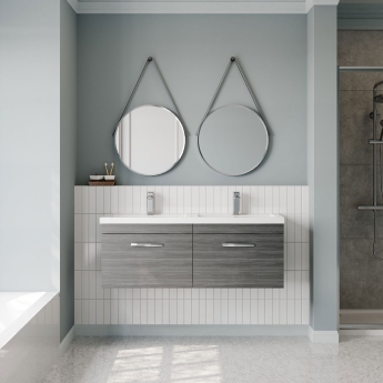 Nuie Athena Wall Hung 2-Drawer Vanity Unit with Double Basin 1200mm Wide - Anthracite Woodgrain | Product Image