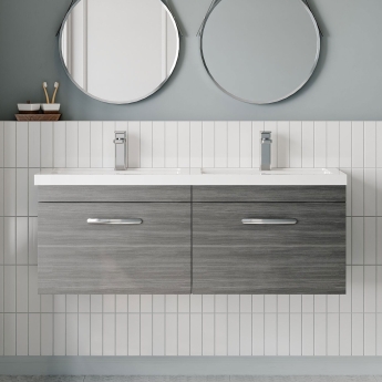 Nuie Athena Wall Hung 2-Drawer Vanity Unit with Double Basin 1200mm Wide - Anthracite Woodgrain | Product Image