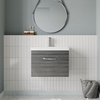 Nuie Athena Wall Hung 1-Drawer Vanity Unit with Basin-3 600mm Wide - Anthracite Woodgrain | Product Image