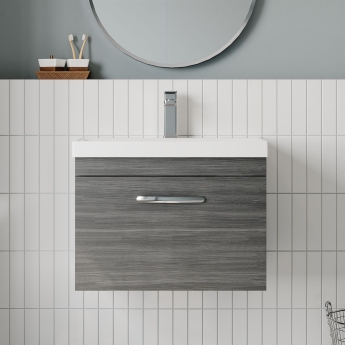 Nuie Athena Wall Hung 1-Drawer Vanity Unit with Basin-3 600mm Wide - Anthracite Woodgrain | Product Image