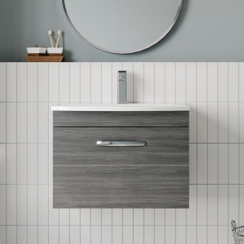 Nuie Athena Wall Hung 1-Drawer Vanity Unit with Basin-4 600mm Wide - Anthracite Woodgrain | Product Image