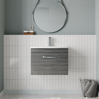 Nuie Athena Wall Hung 1-Drawer Vanity Unit with Basin-4 600mm Wide - Anthracite Woodgrain | Product Image
