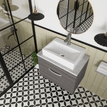 Nuie Athena Wall Hung 1-Drawer Vanity Unit with Sparkling White Worktop 600mm Wide - Gloss Grey